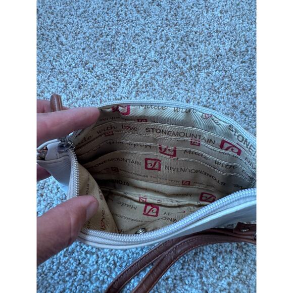 STONEMOUNTAIN HAND bag/purse, small Wristlet; LEATHER, White with teal stripe - Picture 5 of 9